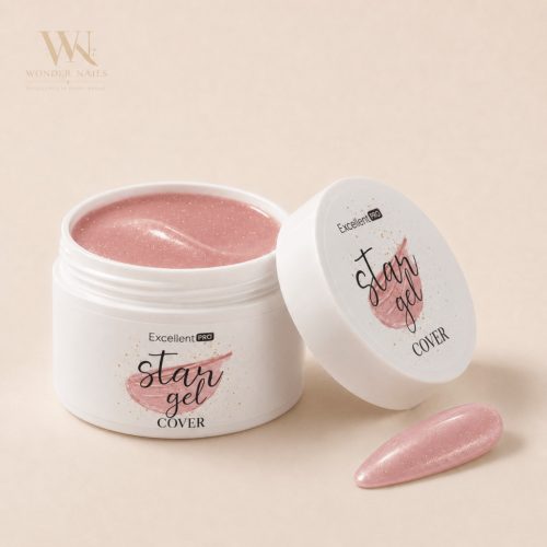 Excellent PRO Star Gel Cover 50 g tégely és természetes nude aranycsillámos körömminta