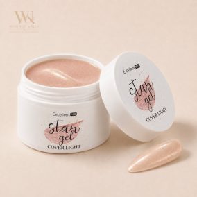 Excellent PRO Star Gel Cover Light 50 g tégely és meleg világosbézs aranycsillámos körömminta