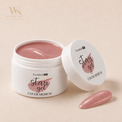 Excellent PRO Star Gel Cover Medium 50 g tégely és bézses rózsaszín aranycsillámos körömminta
