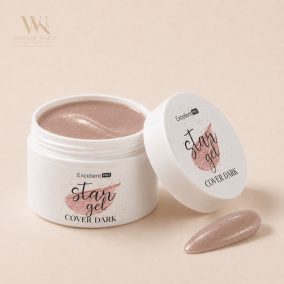 Excellent PRO Star Gel Cover Dark 50 g tégely és hűvös sötétebb bézs aranycsillámos körömminta