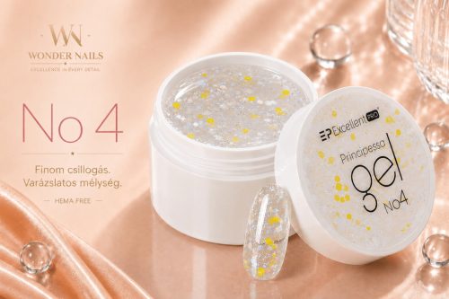 Excellent PRO Principessa No4 15 g nyitott tégelyben, átlátszó arany-ezüst csillámos zselével