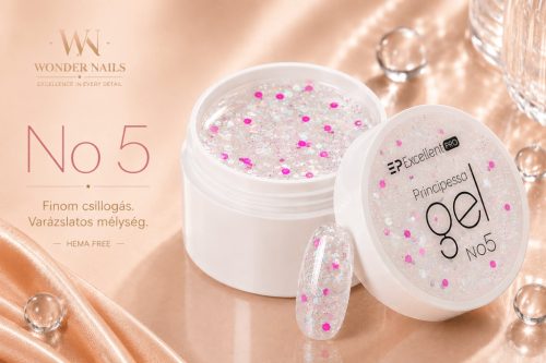 Excellent PRO Principessa No5 15 g nyitott tégelyben, átlátszó pink-ezüst csillámos zselével