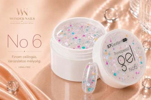 Excellent PRO Principessa No6 15 g nyitott tégelyben, átlátszó színes csillámos zselével