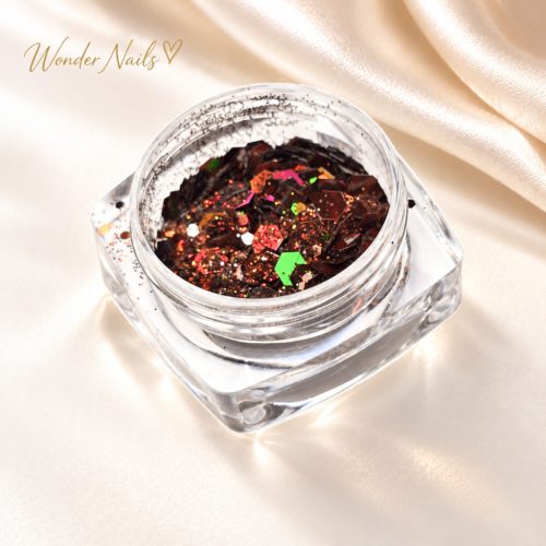 Glitter Mix Irizáló Csokoládébarna 5. csillámkeverék nyitott tégelyben, világos háttéren