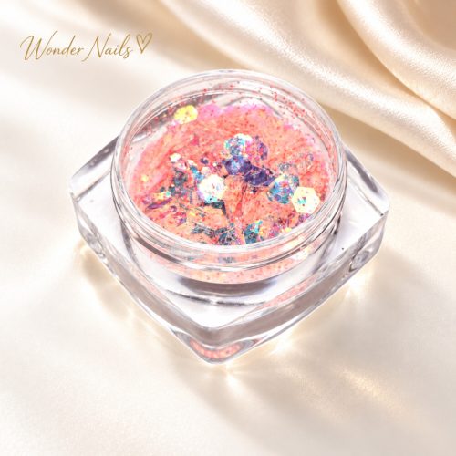 Glitter Mix Irizáló Babarózsaszín 6. csillámkeverék nyitott tégelyben, világos háttéren