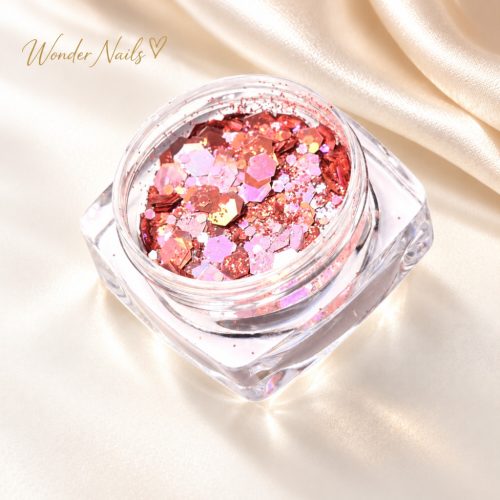 Glitter Mix Irizáló Korall 19. csillámkeverék nyitott tégelyben, világos háttéren