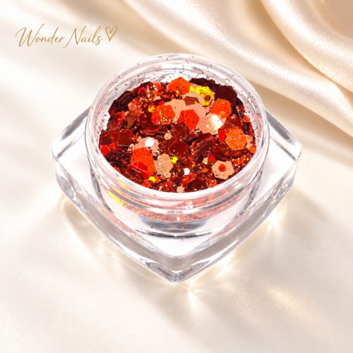 Glitter Mix Irizáló Rozsdavörös 22. csillámkeverék nyitott tégelyben, világos háttéren
