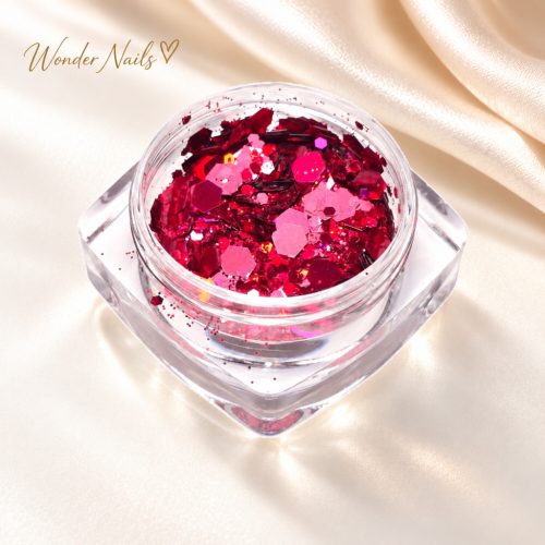 Glitter Mix Irizáló Magenta 23. csillámkeverék nyitott tégelyben, világos háttéren