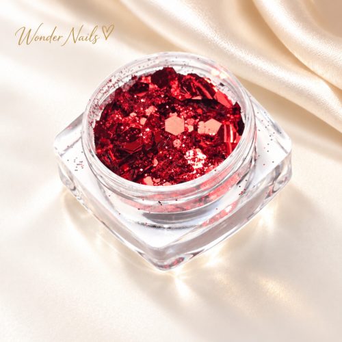 Glitter Mix Piros 29. csillámkeverék nyitott tégelyben, világos háttéren