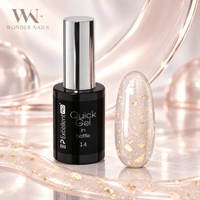 Excellent PRO Quick Gel In Bottle 014 arany fóliás rózsaszínes bézs ecsetes építőzselé 11 g