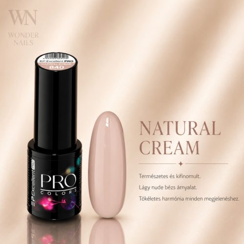 Excellent PRO Pro Colors 840 Natural Cream géllakk – üveg és színminta
