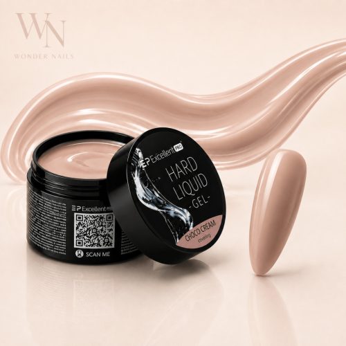 Excellent PRO Hard Liquid Gel Choco Cream építőzselé tégely és tejes bézs árnyalatminta