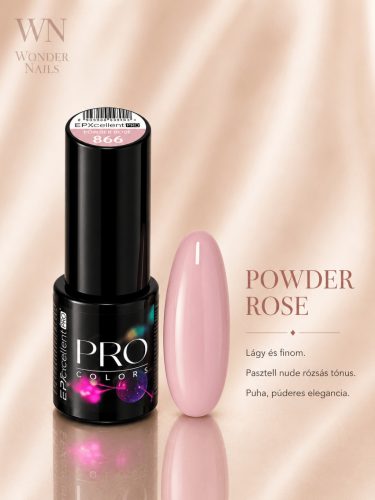 Excellent PRO Pro Colors 866 Powder Rose géllakk – üveg és színminta