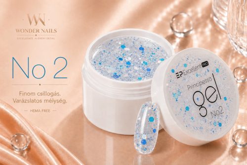 Excellent PRO Principessa No2 15 g nyitott tégelyben, átlátszó arany-kék csillámos zselével