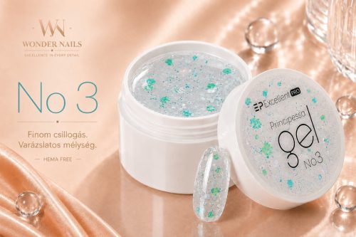 Excellent PRO Principessa No3 15 g nyitott tégelyben, átlátszó zöld-ezüst csillámos zselével