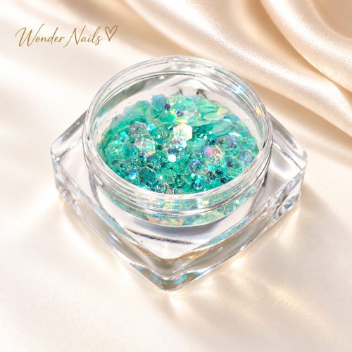 Glitter Mix tengeri habszín 44. – nyitott tégelyben, champagne szatén háttéren