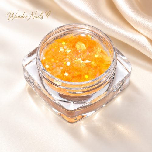 Glitter Mix mandarinnarancs 45. – nyitott tégelyben, champagne szatén háttéren