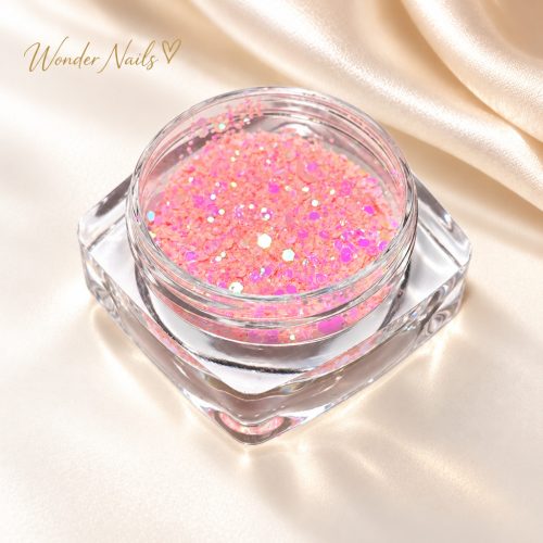 Glitter Mix irizáló rózsaszín 49. – nyitott tégelyben, champagne szatén háttéren